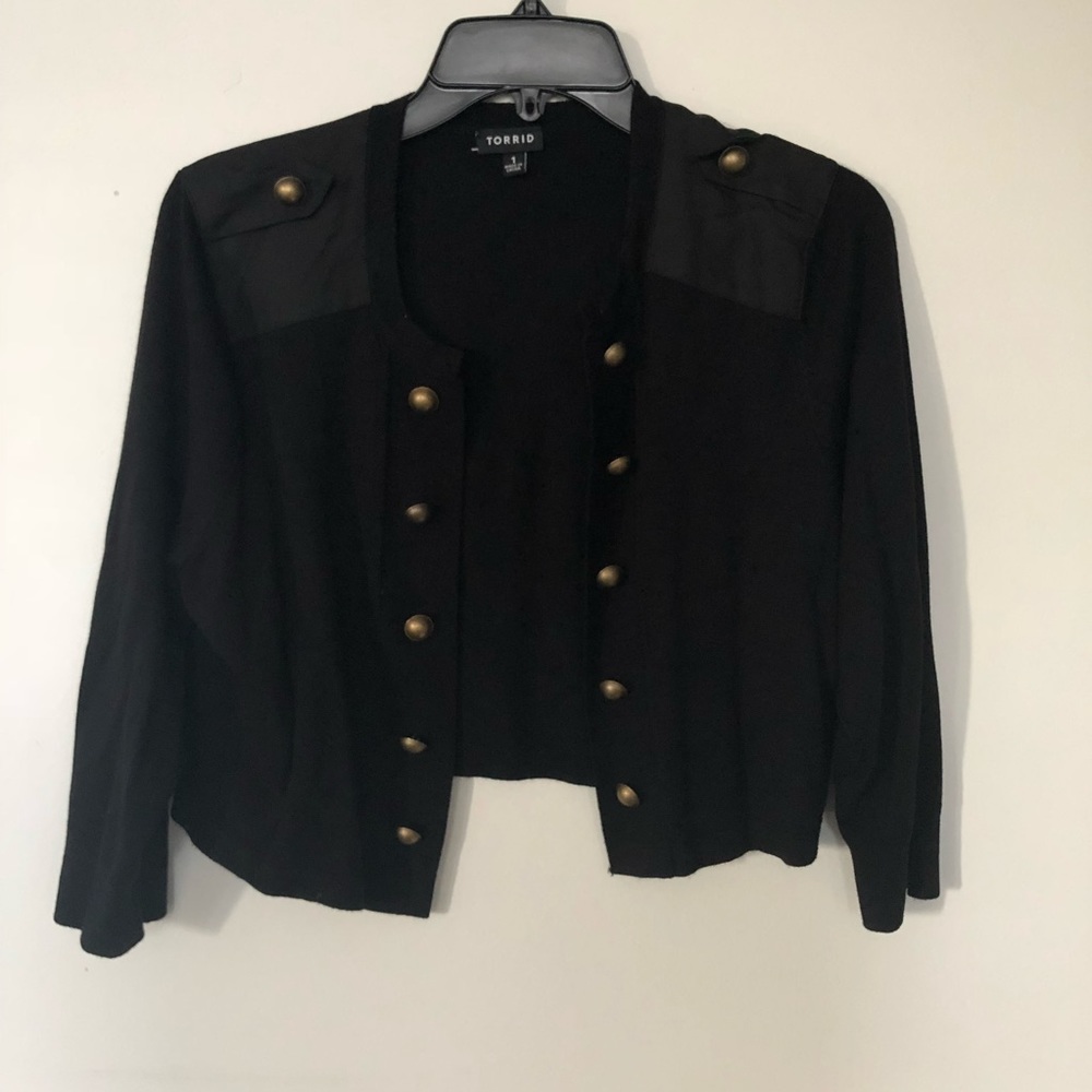 Torrid Black Cropped Sweater with Gold Buttons